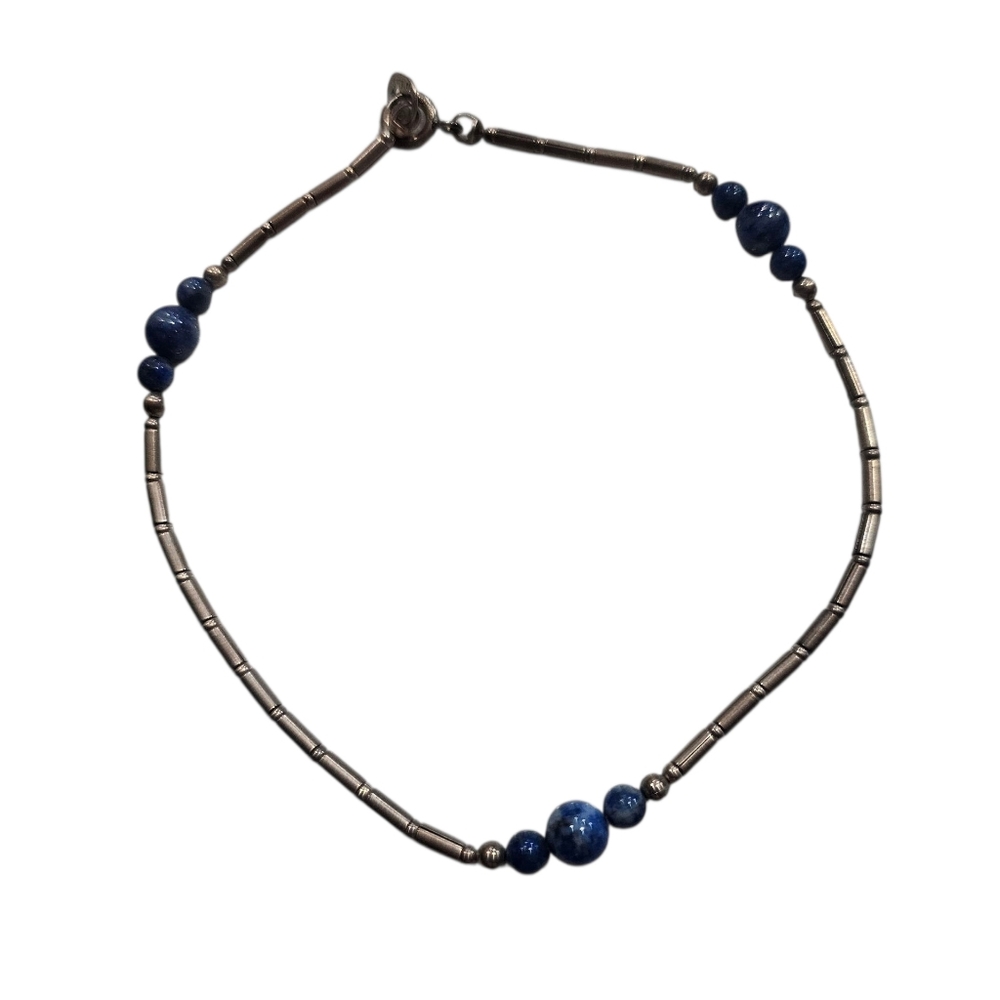 Carolyn Pollack Sterling Liquid Silver & Lapis Lazuli Anklet 9.75"